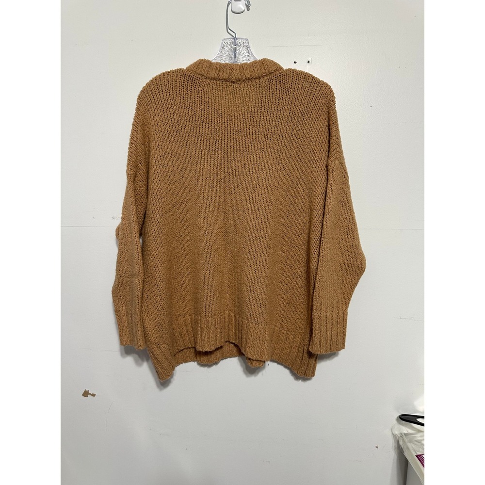Aerie Sweater Women XS Camel Brown Chunky Knit Oversized Crew Neck Pullover